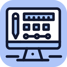 상세페이지 디자인을 상징하는 모니터와 UI 요소 아이콘