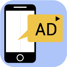 광고 배너 디자인을 상징하는 스마트폰과 AD 말풍선 아이콘
