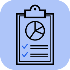 바이럴 마케팅 전략 설정 아이콘, 체크리스트와 원형 차트가 있는 클립보드 이미지