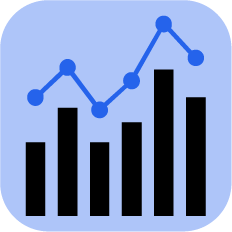바이럴 마케팅 결과 보고 및 전략 재수립 아이콘, 막대그래프와 꺾은선그래프 이미지