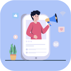 디스플레이 광고를 통해 다양한 채널에서 브랜드를 홍보하는 장면을 시각화한 일러스트 – 플랜픽의 디스플레이 광고 집행을 상징